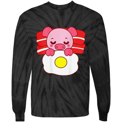Cute Pig Sleeping On Bacon Pillow & Egg Blanket Art On Back .Png Tie-Dye Long Sleeve Shirt