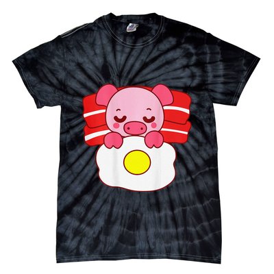 Cute Pig Sleeping On Bacon Pillow & Egg Blanket Art On Back .Png Tie-Dye T-Shirt