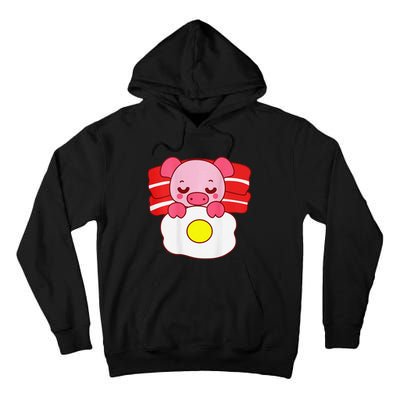 Cute Pig Sleeping On Bacon Pillow & Egg Blanket Art On Back .Png Tall Hoodie