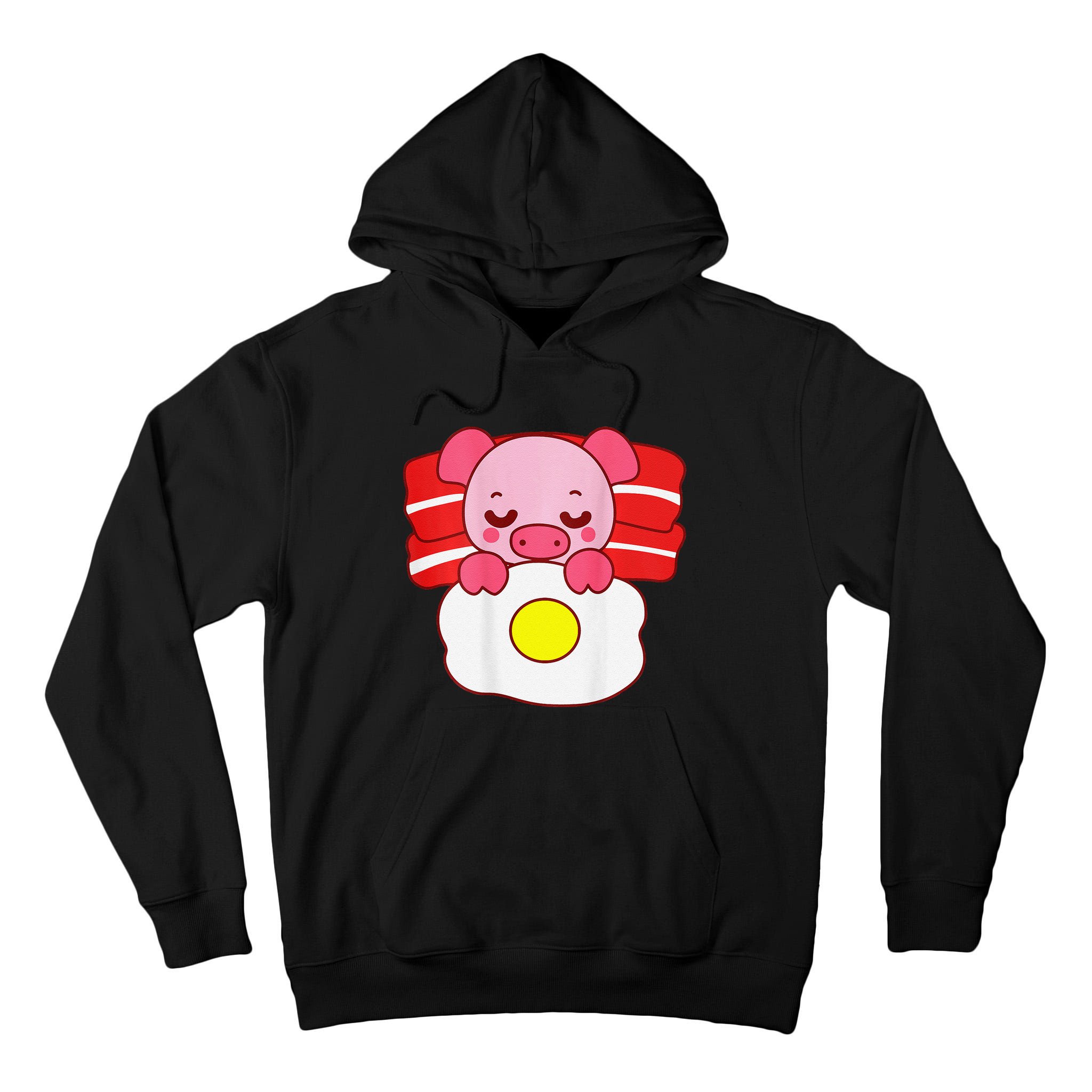 Cute Pig Sleeping On Bacon Pillow & Egg Blanket Art On Back .Png Tall Hoodie