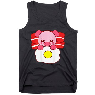 Cute Pig Sleeping On Bacon Pillow & Egg Blanket Art On Back .Png Tank Top