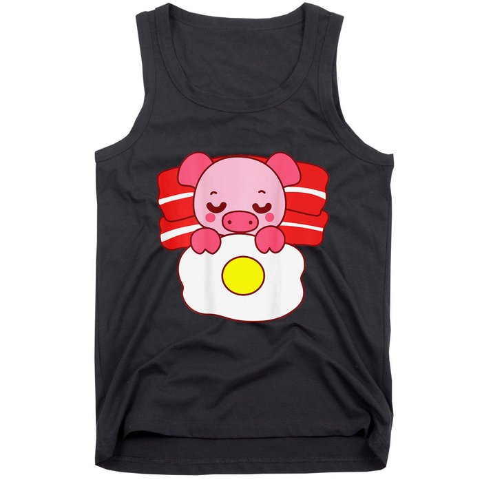 Cute Pig Sleeping On Bacon Pillow & Egg Blanket Art On Back .Png Tank Top