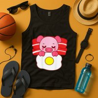 Cute Pig Sleeping On Bacon Pillow & Egg Blanket Art On Back .Png Tank Top