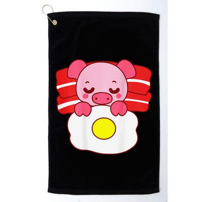 Cute Pig Sleeping On Bacon Pillow & Egg Blanket Art On Back .Png Golf Towel