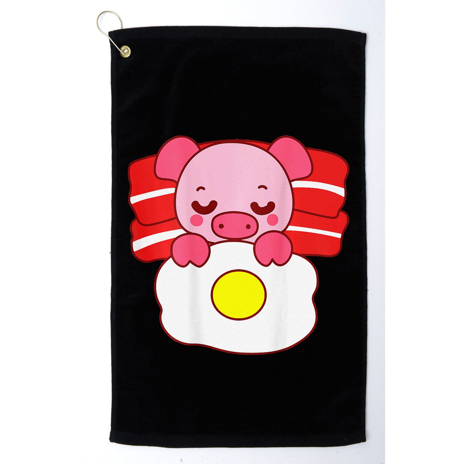 Cute Pig Sleeping On Bacon Pillow & Egg Blanket Art On Back .Png Golf Towel