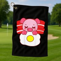 Cute Pig Sleeping On Bacon Pillow & Egg Blanket Art On Back .Png Golf Towel
