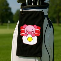 Cute Pig Sleeping On Bacon Pillow & Egg Blanket Art On Back .Png Golf Towel