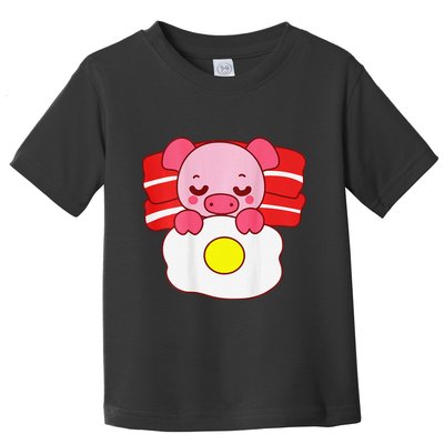 Cute Pig Sleeping On Bacon Pillow & Egg Blanket Art On Back .Png Toddler T-Shirt