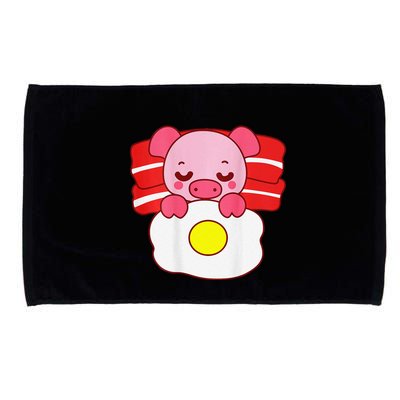 Cute Pig Sleeping On Bacon Pillow & Egg Blanket Art On Back .Png Microfiber Hand Towel