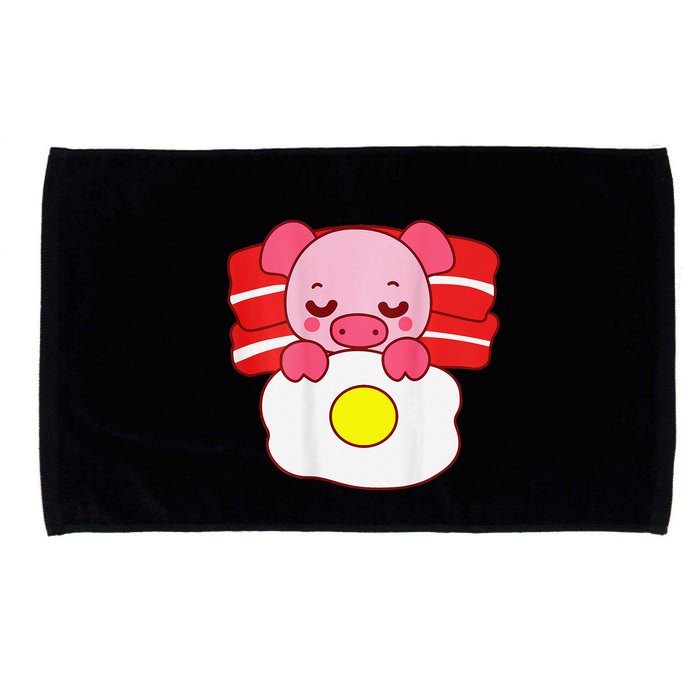 Cute Pig Sleeping On Bacon Pillow & Egg Blanket Art On Back .Png Microfiber Hand Towel
