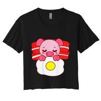 Cute Pig Sleeping On Bacon Pillow & Egg Blanket Art On Back .Png Crop Top