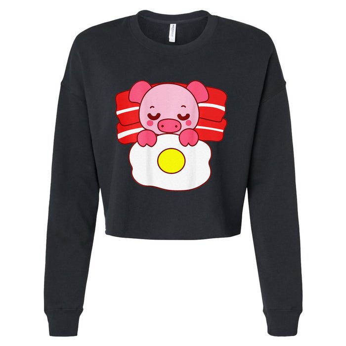 Cute Pig Sleeping On Bacon Pillow & Egg Blanket Art On Back .Png Cropped Pullover Crew