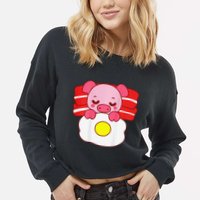 Cute Pig Sleeping On Bacon Pillow & Egg Blanket Art On Back .Png Cropped Pullover Crew