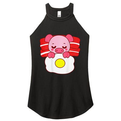 Cute Pig Sleeping On Bacon Pillow & Egg Blanket Art On Back .Png Women's Perfect Tri Rocker Tank
