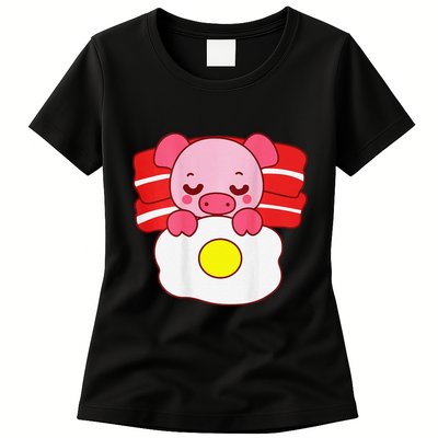 Cute Pig Sleeping On Bacon Pillow & Egg Blanket Art On Back .Png Womens T-Shirt