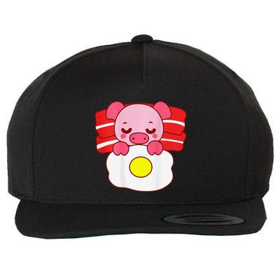 Cute Pig Sleeping On Bacon Pillow & Egg Blanket Art On Back .Png Wool Snapback Cap