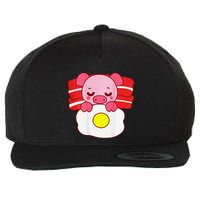 Cute Pig Sleeping On Bacon Pillow & Egg Blanket Art On Back .Png Wool Snapback Cap
