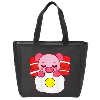 Cute Pig Sleeping On Bacon Pillow & Egg Blanket Art On Back .Png Zip Tote Bag