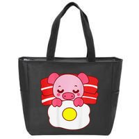 Cute Pig Sleeping On Bacon Pillow & Egg Blanket Art On Back .Png Zip Tote Bag