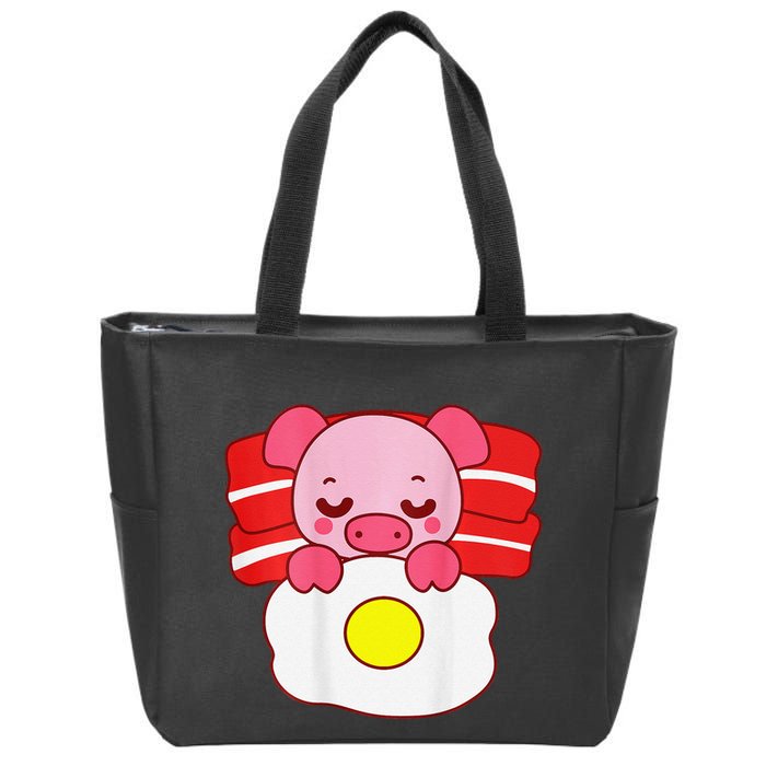 Cute Pig Sleeping On Bacon Pillow & Egg Blanket Art On Back .Png Zip Tote Bag