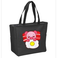 Cute Pig Sleeping On Bacon Pillow & Egg Blanket Art On Back .Png Zip Tote Bag
