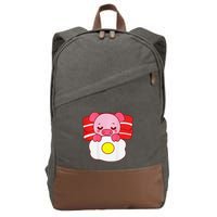 Cute Pig Sleeping On Bacon Pillow & Egg Blanket Art On Back .Png Cotton Canvas Backpack