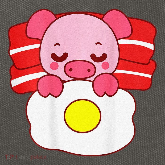 Cute Pig Sleeping On Bacon Pillow & Egg Blanket Art On Back .Png Cotton Canvas Backpack