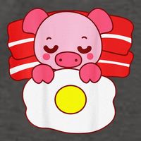 Cute Pig Sleeping On Bacon Pillow & Egg Blanket Art On Back .Png Vector Backpack