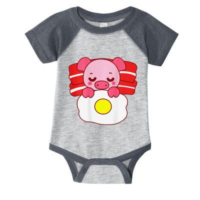 Cute Pig Sleeping On Bacon Pillow & Egg Blanket Art On Back .Png Infant Baby Jersey Bodysuit