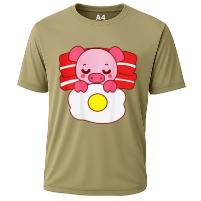 Cute Pig Sleeping On Bacon Pillow & Egg Blanket Art On Back .Png Performance Shirt