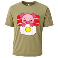 Cute Pig Sleeping On Bacon Pillow & Egg Blanket Art On Back .Png Cooling Performance Crew T-Shirt
