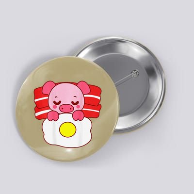 Cute Pig Sleeping On Bacon Pillow & Egg Blanket Art On Back .Png Button