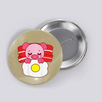 Cute Pig Sleeping On Bacon Pillow & Egg Blanket Art On Back .Png Button