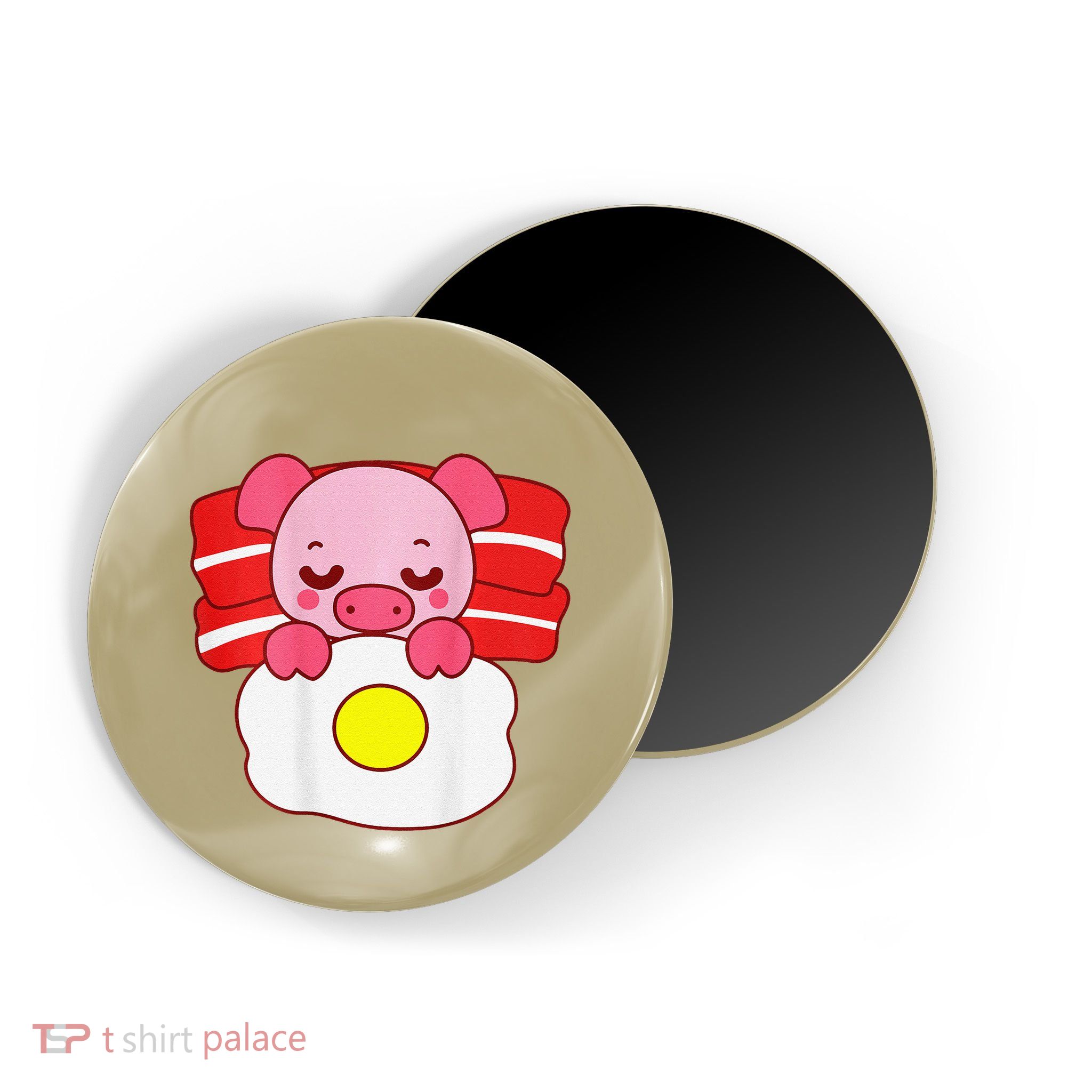 Cute Pig Sleeping On Bacon Pillow & Egg Blanket Art On Back .Png Magnet