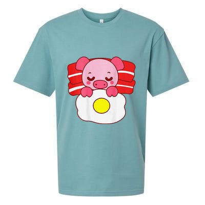 Cute Pig Sleeping On Bacon Pillow & Egg Blanket Art On Back .Png Sueded Cloud Jersey T-Shirt