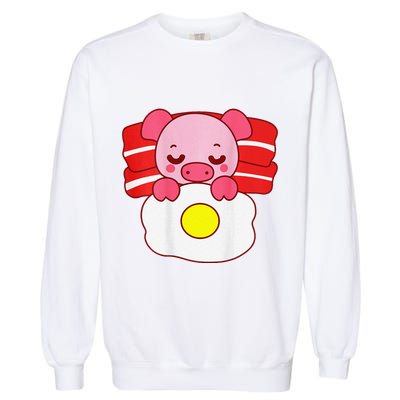 Cute Pig Sleeping On Bacon Pillow & Egg Blanket Art On Back .Png Garment-Dyed Sweatshirt