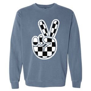 Checkered Peace Sign 60s 70s 80s Race Car Gamer Boy Garment-Dyed Sweatshirt