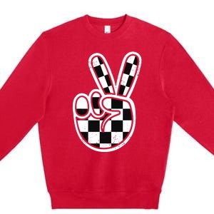 Checkered Peace Sign 60s 70s 80s Race Car Gamer Boy Premium Crewneck Sweatshirt