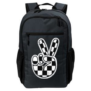 Checkered Peace Sign 60s 70s 80s Race Car Gamer Boy Daily Commute Backpack