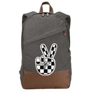 Checkered Peace Sign 60s 70s 80s Race Car Gamer Boy Cotton Canvas Backpack