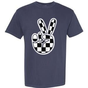 Checkered Peace Sign 60s 70s 80s Race Car Gamer Boy Garment-Dyed Heavyweight T-Shirt