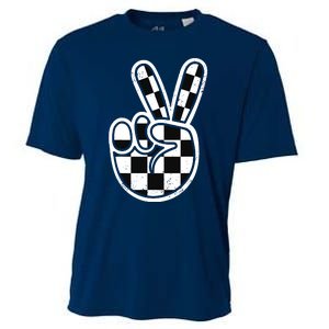 Checkered Peace Sign 60s 70s 80s Race Car Gamer Boy Cooling Performance Crew T-Shirt