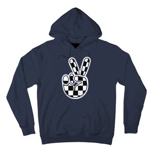 Checkered Peace Sign 60s 70s 80s Race Car Gamer Boy Hoodie