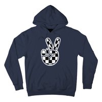 Checkered Peace Sign 60s 70s 80s Race Car Gamer Boy Hoodie