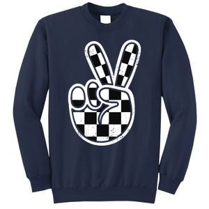 Checkered Peace Sign 60s 70s 80s Race Car Gamer Boy Sweatshirt