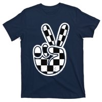 Checkered Peace Sign 60s 70s 80s Race Car Gamer Boy T-Shirt