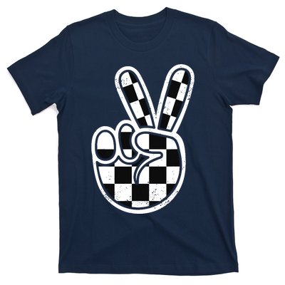 Checkered Peace Sign 60s 70s 80s Race Car Gamer Boy T-Shirt