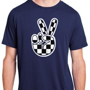 Checkered Peace Sign 60s 70s 80s Race Car Gamer Boy Adult ChromaSoft Performance T-Shirt