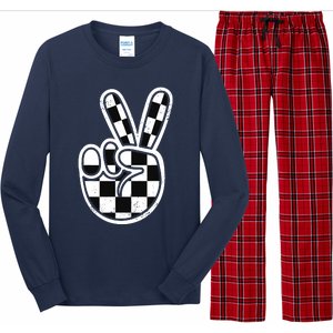 Checkered Peace Sign 60s 70s 80s Race Car Gamer Boy Long Sleeve Pajama Set