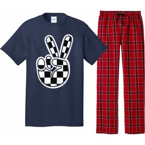 Checkered Peace Sign 60s 70s 80s Race Car Gamer Boy Pajama Set